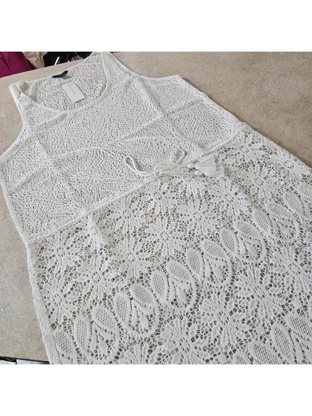 Ann Taylor White Crochet Lace Midi Dress Size M